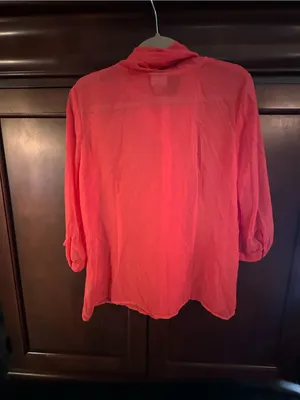 Worthington Coral-Red Sheer Tie-Neck Blouse thumbnail 4