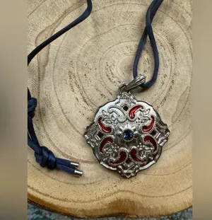 Vintage silver medallion cord necklace thumbnail 2
