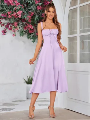 $69 NWOT Marthea Ruched Bust Split Thigh Cami Dress - Lilac L thumbnail 5