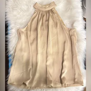 Halogen Pleated Mock Neck Satin Top In Champagne Fizz thumbnail 3