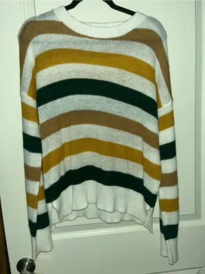 Double Zero Oversize Striped Crewneck Sweater Ivory, Mustard & Forest thumbnail 2