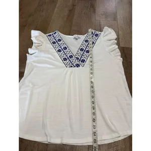 Anneliese Women's XL White‎ Embroidered V-Neck Flutter Sleeve Boho Blouse thumbnail 10
