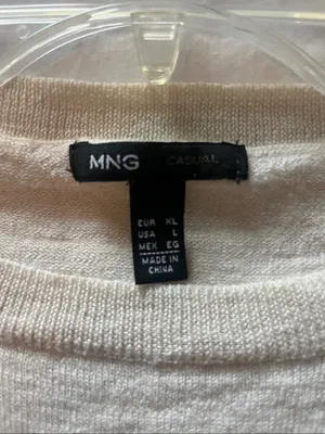 MNG (Mango) Cream & Gray Striped Crewneck Sweater thumbnail 3