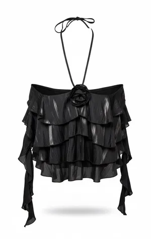 Wild Fable Black Ruffle Off Shoulder‎ Halter Top Women's, Size XL, NWT thumbnail 1
