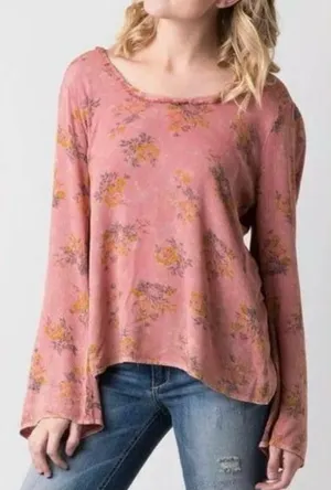 Gimmick’s by BKE Floral Boho Lace-Up Back Long Sleeve Top thumbnail 1