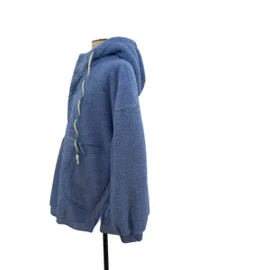 Free People Fuzzy Was She Pullover Blue‎ Sherpa Fleece Hoodie Womens Small thumbnail 9