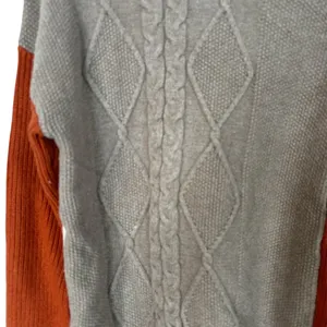 C+D+M Womens M Cream Colorblock Cable Knit Tunic Sweater Turtleneck Long Sleeve thumbnail 2