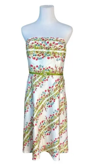 Liz Claiborne Spring Parade Strapless A-line Dress 10 White Floral Cottage NWT thumbnail 1