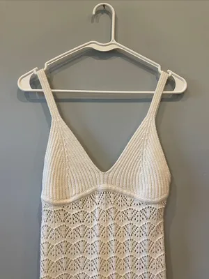 Women’s Cream Knit Lace Slip Dress - V-Neck Spaghetti Straps new size medium thumbnail 2