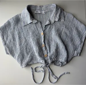 Zara Blue Striped Cotton Cropped Top Sz XS thumbnail 1
