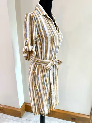 Anthropologie Drew Linen Raw Hem Striped Dress size S thumbnail 4