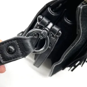 La Diva Crossbody Bag Black Suede Leather Tassel Minimalist Indie Urban‎ Edgy thumbnail 5