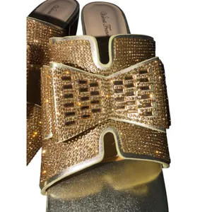 Valenti Franco Becci-3 Womens Gold Rhinestone Bow‎ Block Heel Slide Mules 8.5M thumbnail 7