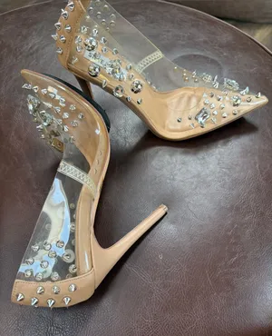 Steve Madden Veronicka Nude Clear Pointed Toe Spike Pump with Crystal Studs thumbnail 1