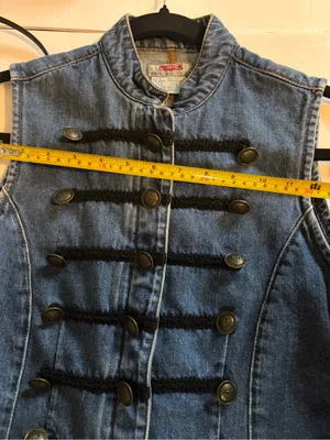 Vintage Military-Inspired Blue Denim Vest with Black Trim thumbnail 6