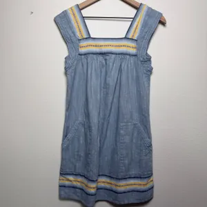 Faherty Women 100% Cotton Hailee Dress XS Blue‎ Striped Square Neck Prairie thumbnail 2
