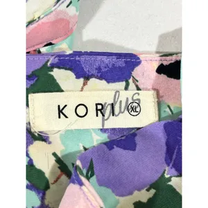 Kori Plus Floral Wide Leg Jumpsuit Women XL Purple Pink Ruffle Tie Back Flowy thumbnail 6