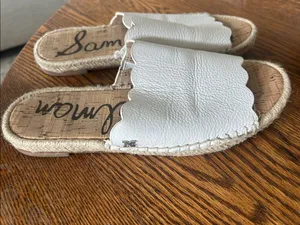Sam Edelman White Scalloped Leather Slide Mules thumbnail 4