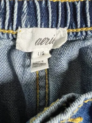 Aerie Daydream Denim Shortie frayed hem elastic back light distressing size L thumbnail 3