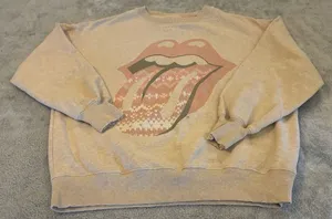 Women’s American Eagle Beige Graphic Crewneck Sweatshirt/Tan Tongue Print Size S thumbnail 1