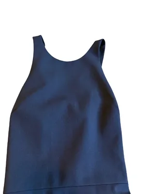 BHLDN Navy Halter Crisscross Back Pleated Maxi Dress Gown Evening Size 4 Women's thumbnail 4