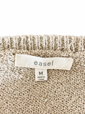 Easel Medium Oversized Colorblock Poncho Sweater Beige Rust Boho Relaxed Fit thumbnail 4