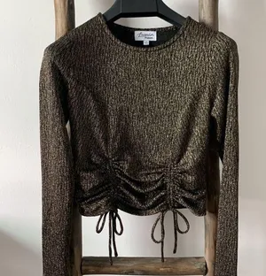 Lavender Moon Gold Sparkle New Years Holiday Long Sleeve Top Ruched / Size S thumbnail 4
