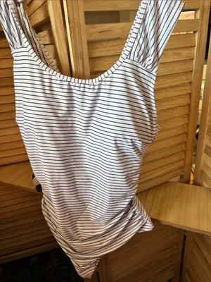 Striped Scoop Neck Swimsuit- White with Thin Black Stripes 2XL NWOT thumbnail 1