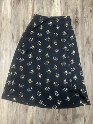 Madewell Marseille Daisies Side Button Satin Midi Skirt Size 2 thumbnail 1