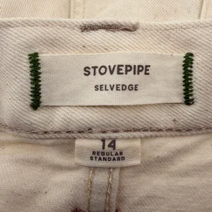 AE77 Stovepipe Selvedge Jeans Women 14 Regular Cream NWT Organic Cotton Straight thumbnail 9