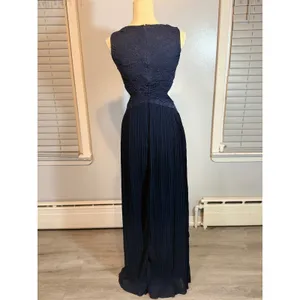 Navy Lace Cutout Maxi Dress Pleated Formal Evening Wedding Guest Gown Size 6 thumbnail 4