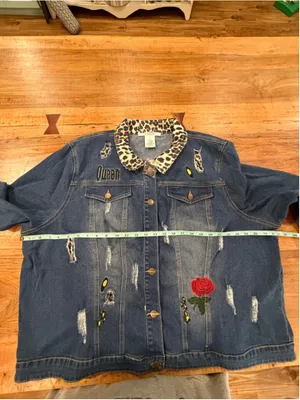 K Jordan 2pc Denim Set Plus Sz 3X Jacket 24W Jeans Leopard Rose Distressed Queen thumbnail 8