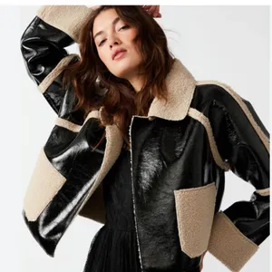 NWT STEVE MADDEN Faux Shearling Trim Faux Leather Jacket Oversized thumbnail 3