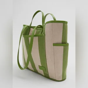 NWT & OTHER STORIES Green Canvas Leather Trim Large Tote Bag thumbnail 5