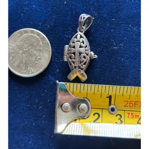 Vintage Sterling Silver Prayer Christian Box Cross Pendant 1" x .5" Opens Up thumbnail 3