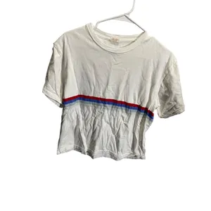 J. Galt Womens White Crop‎ Top Red & Blue Striped Cotton Shirt one size thumbnail 2