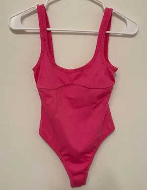 For Love And Lemons Pink Ribbed Bodysuit Size XS Barbie Core Hot Pink thumbnail 7