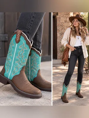 Justin Gypsy Raya turquoise cowgirl boots square toe NEW 6.5 READ Description thumbnail 2