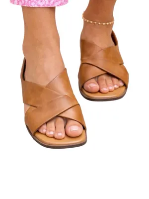 New FRYE AND CO. Tulia Cognac Vegan Leather Criss Cross Open Instep Sandals 6.5 thumbnail 2