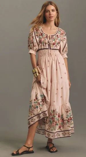 NWT by Anthropologie Somerset Maxi in Creme Floral Puff-Sleeve Edition Dress S thumbnail 1