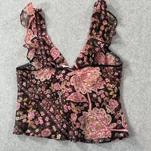 Vintage Intimately Flora Sheer Camisole Lingerie Top Size Medium Black Floral thumbnail 8