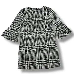 Zara Houndstooth Check Bell Cuff Shift Mini Dress Black Cream Medium‎ thumbnail 14