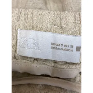Zara Women's Beige Linen Drawstring Pleated Wide Leg Baggy Trousers Pants Size S thumbnail 5