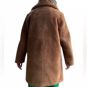 Yves Salomon Meteo Women's Teddy Bear Coat Camel Brown 100% Lamb Shearling Fur thumbnail 12