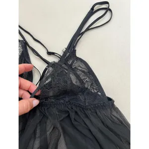 VICTORIA'S SECRET Womens Small Black Babydoll Sheer Lace Criss-Cross Straps thumbnail 4