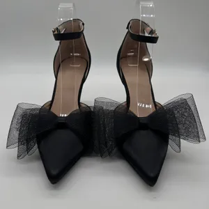NEW Allegra K Heels Womens 9 Black‎ Pointed Toe Ankle Strap Pumps Bow Stiletto thumbnail 2