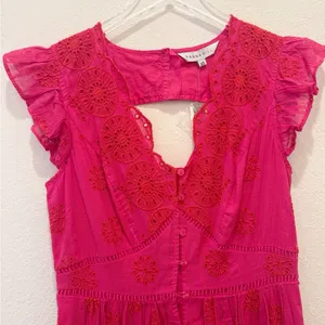 ANTHROPOLOGIE‎ NWT RANNA GIL Tomine Eyelet Midi Dress in Hot Pink size XS thumbnail 5