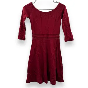 Lulus Yes‎ to the Mesh Wine Red Half Sleeve Skater Mini Dress Size S thumbnail 6