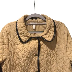 Charter Club Quilted Barn Jacket Tan Brown Faux‎ Leather Trim Women Large thumbnail 2