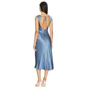 ASTR The Label Makenna Satin Slip Blue Elegant Minimalist Tie Back Midi NWT S thumbnail 7